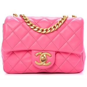 Chanel Pink 2021 Small Pearl Chain Flap Bag